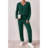 Ekouaer Women’s 2 Piece Long Sleeve Lounge Set Ribbed Knit Pajamas Set | Ribbed Knit Fabric, Soft Lounge Sets, Fall Sleepwear, Airport Outfits, Jogger Pants With Pockets, Matching Track Suits(Green)