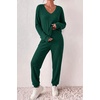 Ekouaer Women’s 2 Piece Long Sleeve Lounge Set Ribbed Knit Pajamas Set | Ribbed Knit Fabric, Soft Lounge Sets, Fall Sleepwear, Airport Outfits, Jogger Pants With Pockets, Matching Track Suits(Green)