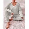 Ekouaer Women’s 2 Piece Long Sleeve Lounge Set Ribbed Knit Pajamas Set | Ribbed Knit Fabric, Soft Lounge Sets, Fall Sleepwear, Airport Outfits, Jogger Pants With Pockets, Matching Track Suits(Smoky Gray)