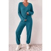 Ekouaer Women’s 2 Piece Long Sleeve Lounge Set Ribbed Knit Pajamas Set | Ribbed Knit Fabric, Soft Lounge Sets, Fall Sleepwear, Airport Outfits, Jogger Pants With Pockets, Matching Track Suits(Green Blue)