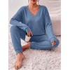 Ekouaer Women’s 2 Piece Long Sleeve Lounge Set Ribbed Knit Pajamas Set | Ribbed Knit Fabric, Soft Lounge Sets, Fall Sleepwear, Airport Outfits, Jogger Pants With Pockets, Matching Track Suits(Blue-grey)
