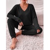 Ekouaer Women’s 2 Piece Long Sleeve Lounge Set Ribbed Knit Pajamas Set | Ribbed Knit Fabric, Soft Lounge Sets, Fall Sleepwear, Airport Outfits, Jogger Pants With Pockets, Matching Track Suits(Black)