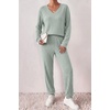 Ekouaer Women’s 2 Piece Long Sleeve Lounge Set Ribbed Knit Pajamas Set | Ribbed Knit Fabric, Soft Lounge Sets, Fall Sleepwear, Airport Outfits, Jogger Pants With Pockets, Matching Track Suits(Light Green)