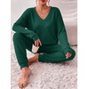 Ekouaer Women’s 2 Piece Long Sleeve Lounge Set Ribbed Knit Pajamas Set | Ribbed Knit Fabric, Soft Lounge Sets, Fall Sleepwear, Airport Outfits, Jogger Pants With Pockets, Matching Track Suits(Green)