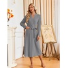 Ekouaer Womens Robes Long Bathrobe Ribbed Knit Kimono Robe Soft Sleepwear | Lightweight Robes with Pockets, Casual Ladies Loungewear, Long Sleeves, Mid-calf Length(Gray)