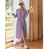 Ekouaer Womens Robes Long Bathrobe Ribbed Knit Kimono Robe Soft Sleepwear | Lightweight Robes with Pockets, Casual Ladies Loungewear, Long Sleeves, Mid-calf Length(Purple)