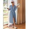 Ekouaer Womens Robes Long Bathrobe Ribbed Knit Kimono Robe Soft Sleepwear | Lightweight Robes with Pockets, Casual Ladies Loungewear, Long Sleeves, Mid-calf Length(Light Blue)