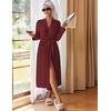 Ekouaer Womens Robes Long Bathrobe Ribbed Knit Kimono Robe Soft Sleepwear | Lightweight Robes with Pockets, Casual Ladies Loungewear, Long Sleeves, Mid-calf Length(Red)