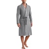 Ekouaer Mens Robes Lightweight Waffle Knit Kimono Bathrobe Long Sleeve Sleepwear Soft Knee Length Robe with Pockets(Light Grey)