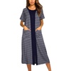 Ekouaer Robes For Women Zipper Bathrobe Short Sleeve Duster With Pockets | Zipper Front House Coat, Lightweight Sleepwear, Plus Size Loungewear, Ladies Nightgown for Mother, Postoperative Gown, Sleep(Navy Blue)