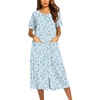 Ekouaer Robes For Women Zipper Bathrobe Short Sleeve Duster With Pockets | Zipper Front House Coat, Lightweight Sleepwear, Plus Size Loungewear, Ladies Nightgown for Mother, Postoperative Gown, Sleep(Blue Floral)