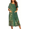 Ekouaer Robes For Women Zipper Bathrobe Short Sleeve Duster With Pockets | Zipper Front House Coat, Lightweight Sleepwear, Plus Size Loungewear, Ladies Nightgown for Mother, Postoperative Gown, Sleep(Green Ethnic Style)