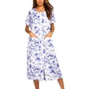 Ekouaer Robes For Women Zipper Bathrobe Short Sleeve Duster With Pockets | Zipper Front House Coat, Lightweight Sleepwear, Plus Size Loungewear, Ladies Nightgown for Mother, Postoperative Gown, Sleep(Purple Watercolor Flowers)