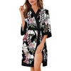 Ekouaer Robes for Women Bathrobe Lightweight Robe 3/4 Sleeve Knit Sleepwear | Summer Robe for Women with Pockets, Knee Length Womens Robe, Kimono Sleepwear(Black Leaves)