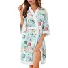 Ekouaer Robes for Women Bathrobe Lightweight Robe 3/4 Sleeve Knit Sleepwear | Summer Robe for Women with Pockets, Knee Length Womens Robe, Kimono Sleepwear(Green Flower)