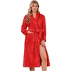 Ekouaer Women’s Robe Long Winter Plush Jacquard Bathrobe with Pockets S-XXL | Jacquard fabric, Color block, Shawl collar, Long length, Plush, Fuzzy, Fluffy, Fleece, Thick Sleepwear, Winter Lounge wear(Red)