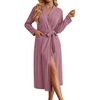 Ekouaer Womens Robes Long Bathrobe Ribbed Knit Kimono Robe Soft Sleepwear | Lightweight Robes with Pockets, Casual Ladies Loungewear, Long Sleeves, Mid-calf Length(Dusty Rose)