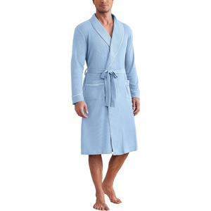 Ekouaer Mens Robes Lightweight Waffle Knit Kimono Bathrobe Long Sleeve Sleepwear Soft Knee Length Robe with Pockets(Clear Blue)