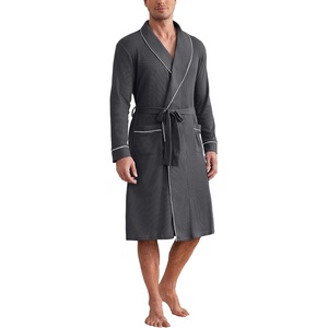 Ekouaer Mens Robes Lightweight Waffle Knit Kimono Bathrobe Long Sleeve Sleepwear Soft Knee Length Robe with Pockets(Dark Grey)