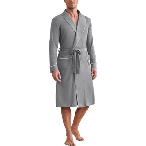 Ekouaer Mens Robes Lightweight Waffle Knit Kimono Bathrobe Long Sleeve Sleepwear Soft Knee Length Robe with Pockets(Light Grey)