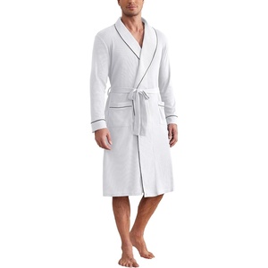 Ekouaer Mens Robes Lightweight Waffle Knit Kimono Bathrobe Long Sleeve Sleepwear Soft Knee Length Robe with Pockets(White)