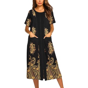 Ekouaer Robes For Women Zipper Bathrobe Short Sleeve Duster With Pockets | Zipper Front House Coat, Lightweight Sleepwear, Plus Size Loungewear, Ladies Nightgown for Mother, Postoperative Gown, Sleep(Pat11)