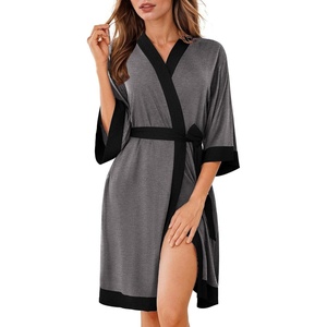 Ekouaer Robes for Women Bathrobe Lightweight Robe 3/4 Sleeve Knit Sleepwear | Summer Robe for Women with Pockets, Knee Length Womens Robe, Kimono Sleepwear(Dark Grey)