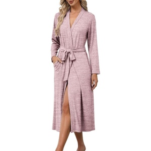 Ekouaer Robes for Women Lightweight Long Bathrobe Soft Knit Bath Robe S-2XL | Soft Knit Bath Robe, Inner Tie and Fixed Outer Belt, Great for Bathing, Lounging, Sleeping(Light Pink)