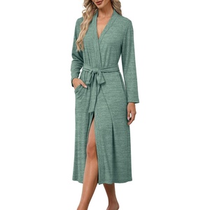 Ekouaer Robes for Women Lightweight Long Bathrobe Soft Knit Bath Robe S-2XL | Soft Knit Bath Robe, Inner Tie and Fixed Outer Belt, Great for Bathing, Lounging, Sleeping(Bright Green)