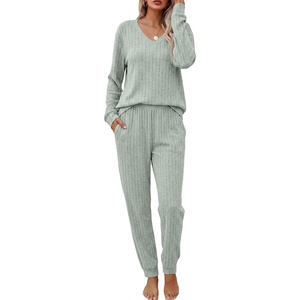 Ekouaer Women’s 2 Piece Long Sleeve Lounge Set Ribbed Knit Pajamas Set | Ribbed Knit Fabric, Soft Lounge Sets, Fall Sleepwear, Airport Outfits, Jogger Pants With Pockets, Matching Track Suits(Light Green)