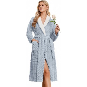 Ekouaer Women’s Robe Long Winter Plush Jacquard Bathrobe with Pockets S-XXL | Jacquard fabric, Color block, Shawl collar, Long length, Plush, Fuzzy, Fluffy, Fleece, Thick Sleepwear, Winter Lounge wear(Light Blue)