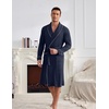 Ekouaer Mens Robes Lightweight Waffle Knit Kimono Bathrobe Long Sleeve Sleepwear Soft Knee Length Robe with Pockets(Navy Blue)