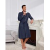 Ekouaer Mens Robes Lightweight Waffle Knit Kimono Bathrobe Long Sleeve Sleepwear Soft Knee Length Robe with Pockets(Navy Blue)