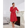 Ekouaer Mens Robes Lightweight Waffle Knit Kimono Bathrobe Long Sleeve Sleepwear Soft Knee Length Robe with Pockets(Red)