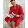 Ekouaer Mens Robes Lightweight Waffle Knit Kimono Bathrobe Long Sleeve Sleepwear Soft Knee Length Robe with Pockets(Red)