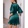 Ekouaer Silk Robes for Women Short Lightweight Bathrobe Satin Kimono Robes | Ruffled, Sexy Bride Bridesmaid Sleepwear, 3/4 sleeve, V neck, Tabove-knee-length(Deep Green)