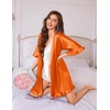 Ekouaer Silk Robes for Women Short Lightweight Bathrobe Satin Kimono Robes | Ruffled, Sexy Bride Bridesmaid Sleepwear, 3/4 sleeve, V neck, Tabove-knee-length(Orange)