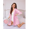 Ekouaer Silk Robes for Women Short Lightweight Bathrobe Satin Kimono Robes | Ruffled, Sexy Bride Bridesmaid Sleepwear, 3/4 sleeve, V neck, Tabove-knee-length(Pink)
