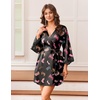 Ekouaer Silk Robes for Women Short Satin Robe 3/4 Sleeves Kimono Bathrobe | Lace Trim, Knee Length, Sexy Bride Bridsmaid Robe, Pockets, Tie(Black Boots)