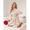 Ekouaer Silk Robes for Women Short Satin Robe 3/4 Sleeves Kimono Bathrobe | Lace Trim, Knee Length, Sexy Bride Bridsmaid Robe, Pockets, Tie(Champagne)