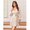 Ekouaer Silk Robes for Women Short Satin Robe 3/4 Sleeves Kimono Bathrobe | Lace Trim, Knee Length, Sexy Bride Bridsmaid Robe, Pockets, Tie(Champagne)