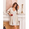 Ekouaer Silk Robes for Women Short Satin Robe 3/4 Sleeves Kimono Bathrobe | Lace Trim, Knee Length, Sexy Bride Bridsmaid Robe, Pockets, Tie(Champagne)