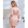 Ekouaer Silk Robes for Women Short Satin Robe 3/4 Sleeves Kimono Bathrobe | Lace Trim, Knee Length, Sexy Bride Bridsmaid Robe, Pockets, Tie(Dusty Pink)