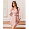 Ekouaer Silk Robes for Women Short Satin Robe 3/4 Sleeves Kimono Bathrobe | Lace Trim, Knee Length, Sexy Bride Bridsmaid Robe, Pockets, Tie(Dusty Pink)