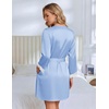Ekouaer Silk Robes for Women Short Satin Robe 3/4 Sleeves Kimono Bathrobe | Lace Trim, Knee Length, Sexy Bride Bridsmaid Robe, Pockets, Tie(Light Blue)