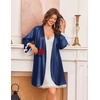 Ekouaer Silk Robes for Women Short Satin Robe 3/4 Sleeves Kimono Bathrobe | Lace Trim, Knee Length, Sexy Bride Bridsmaid Robe, Pockets, Tie(Navy Blue)