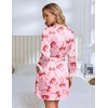 Ekouaer Silk Robes for Women Short Satin Robe 3/4 Sleeves Kimono Bathrobe | Lace Trim, Knee Length, Sexy Bride Bridsmaid Robe, Pockets, Tie(Pink Bow)