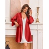 Ekouaer Silk Robes for Women Short Satin Robe 3/4 Sleeves Kimono Bathrobe | Lace Trim, Knee Length, Sexy Bride Bridsmaid Robe, Pockets, Tie(Red)