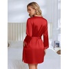 Ekouaer Silk Robes for Women Short Satin Robe 3/4 Sleeves Kimono Bathrobe | Lace Trim, Knee Length, Sexy Bride Bridsmaid Robe, Pockets, Tie(Red)