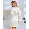 Ekouaer Silk Robes for Women Short Satin Robe 3/4 Sleeves Kimono Bathrobe | Lace Trim, Knee Length, Sexy Bride Bridsmaid Robe, Pockets, Tie(White)
